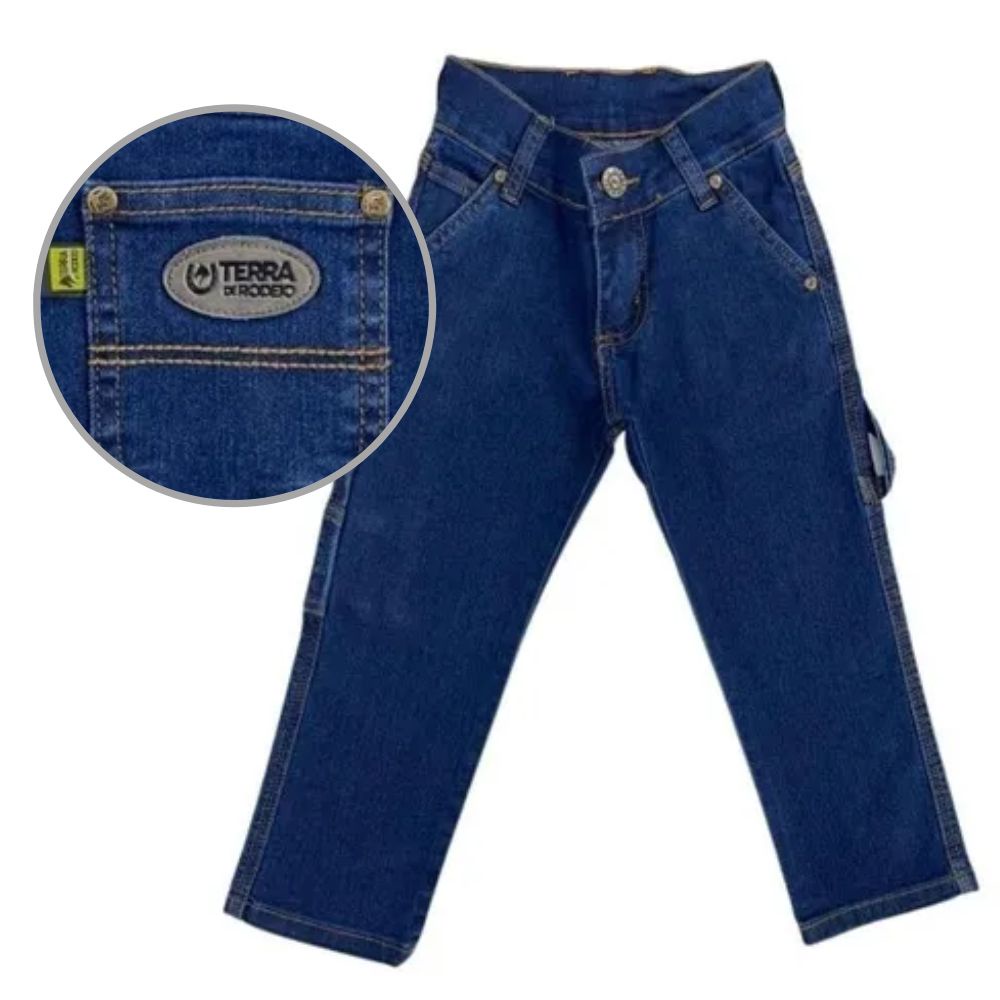 Calça Infantil Terra de Rodeio Carpinteira Stone Azul Escura Com Bolsos Tamanho 02 ao 16
