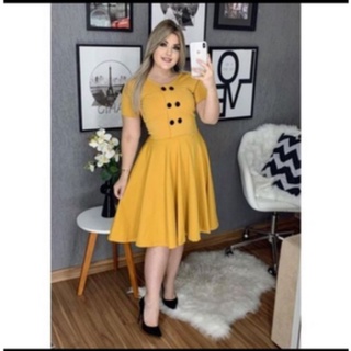 Vestido Feminino Moda Evangélica Promoção Social Rodado Godê Evasê Secretária Executica Midi  Promoção