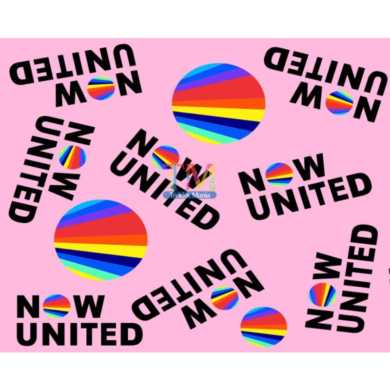 Tecido tricoline, microfibra ou gabardine estampado - Now United - fundo rosa - 0.50 cm