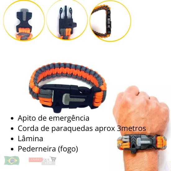 Pulseira Tática  Sobrevivência Com apito e pederneira paracord