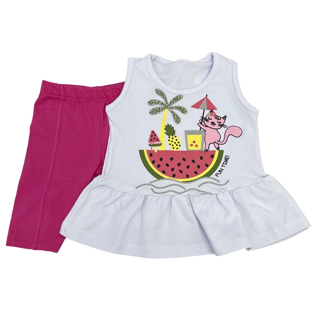 Conjunto Verao bebe feminino regata e bermuda ciclista cotton PMG