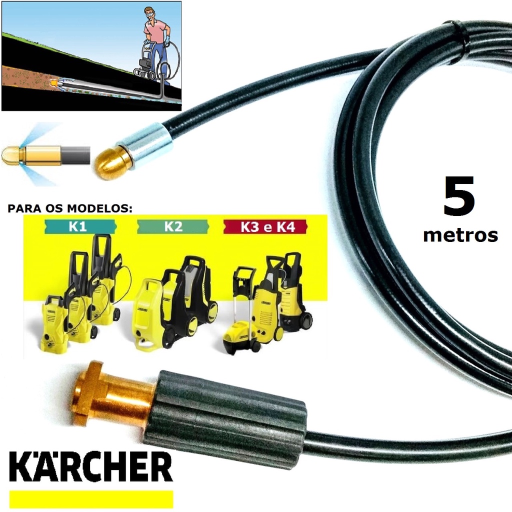 Mangueira desentupidora de tubulação para Karcher 5 Metros  k1 , k2 , k3 , k4 , k5