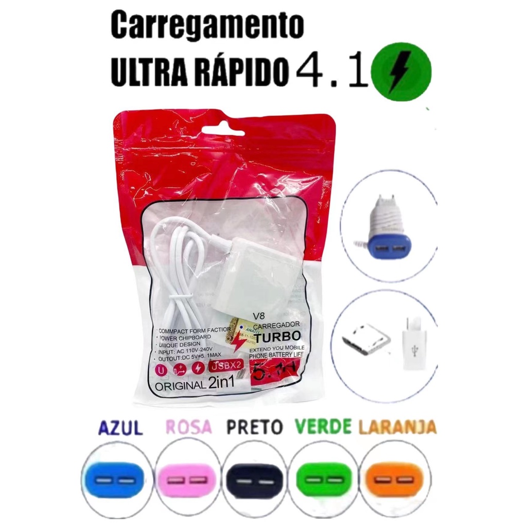 KIT5  Carregador  ML de celular Ultra rápido 5.1A barato entrada micro usb SACOLA