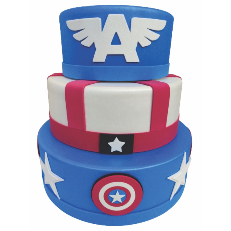 Bolo Fake Capitão América Marvel Comics 3 Bases Maquete de Isopor Moldado Com Eva Sem Emenda