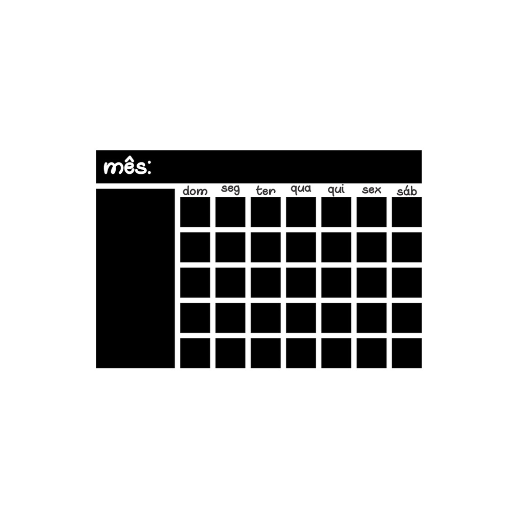Adesivo de Parede Preto Fosco Planner Mensal Chalkboard Lousa M - Decoração, Organização, Planejamento