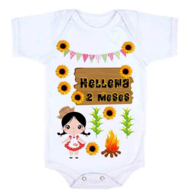 Body bebê roupa infantil Personalizada Mesversario festa junina Menina Girassol