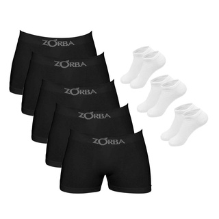 Kit 12 Cuecas Boxer Algodão Zorba Preto + 6 Pares de Meias