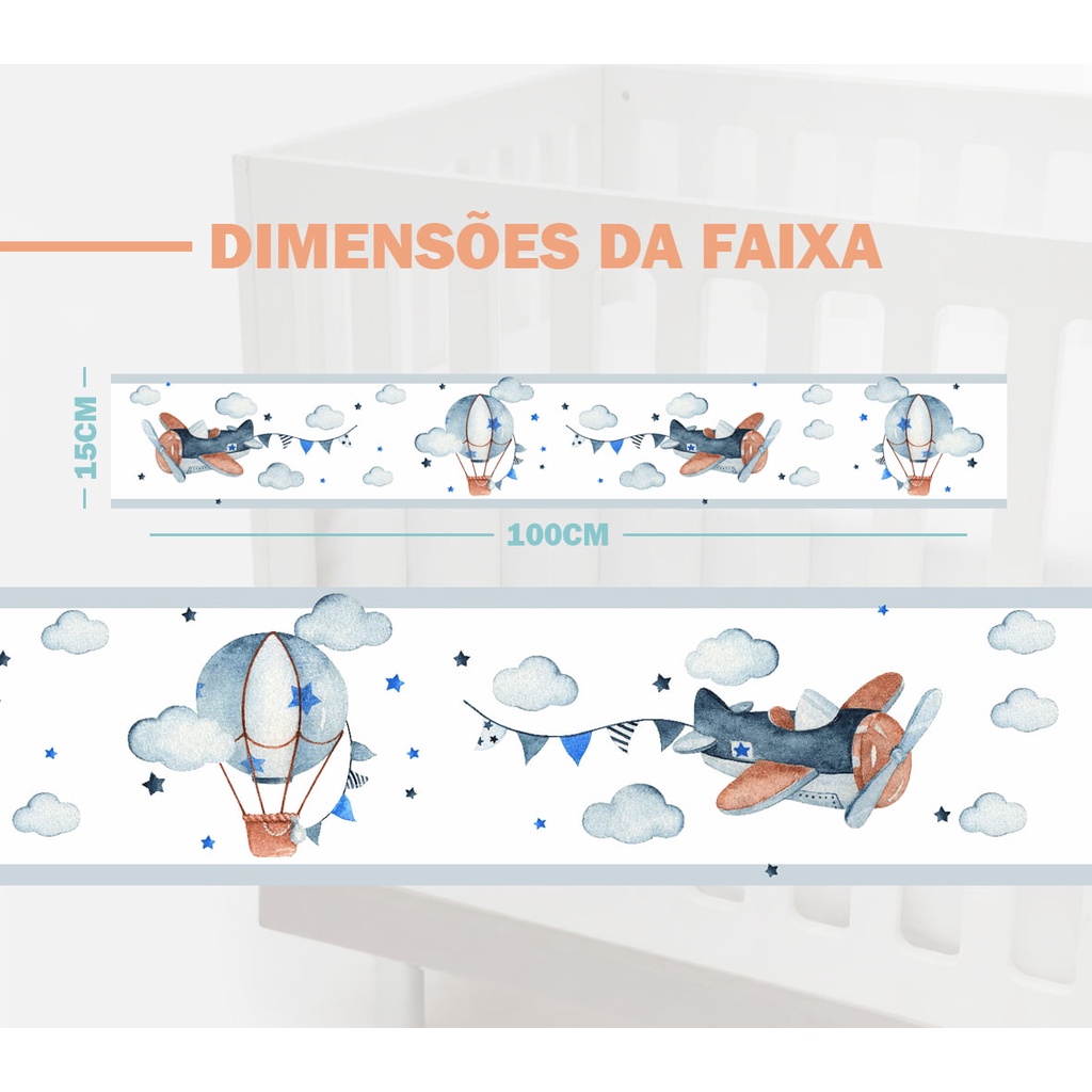 Faixa Decorativa adesiva infantil aviões balões menino  safari  quarto