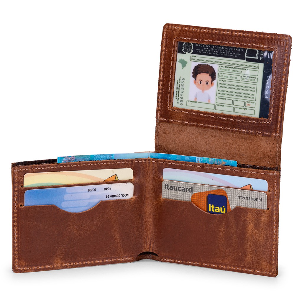 Carteira Tampa Couro Legítimo Visor Cnh/cartões/cédulas em Oferta na Shopee