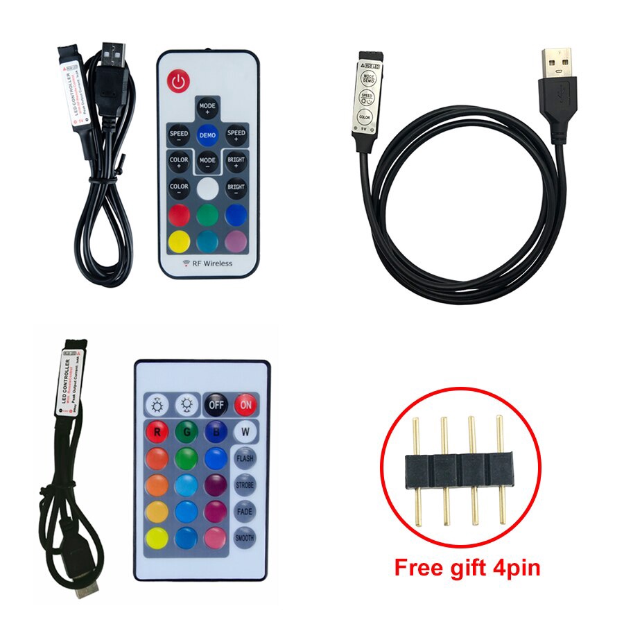 Tira Conduzida Luz Rgb Usb Led Strip Ir Rf Controlador Remoto 17key 24 Chave 3528 5050 2835