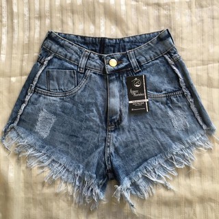 shorts jeans feminino desfiado cintura alta