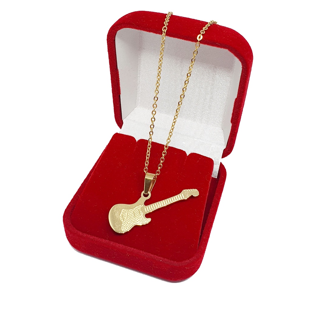 Correntinha Fina + Pingente Guitarra Folheados A Ouro 18k