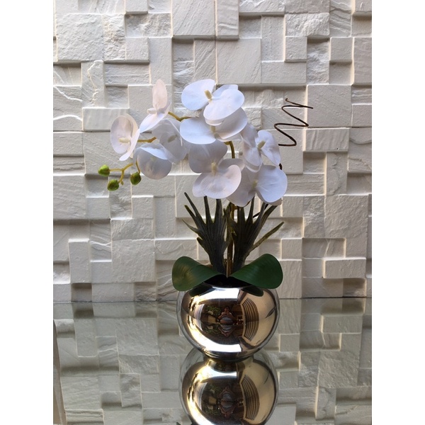 arranjo completo de orquídea + vaso espelhado prata | Shopee Brasil