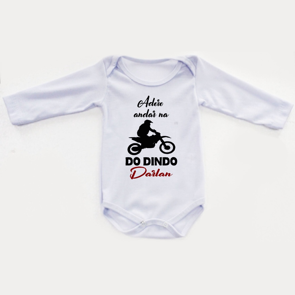 Body infantil Frio Manga longa Adoro andar na moto do dindo, com o nome do dindo desejado