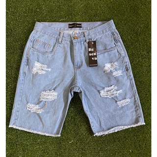 Bermudas Jeans Médio Premium Rasgado Masculina Sarja Slim Destroyed Promoção Short Jeans Claro Masculino