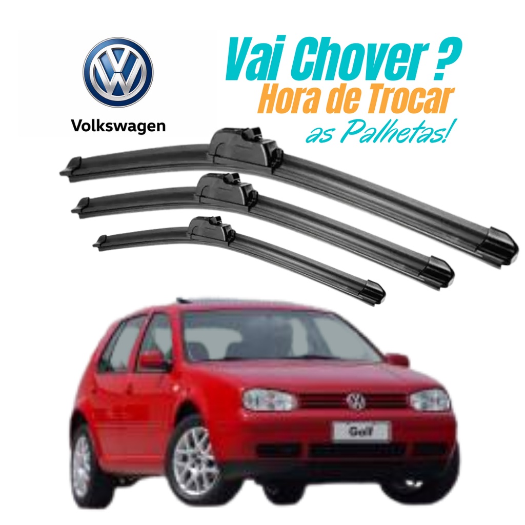 Kit de 3 Palhetas para Limpador de Parabrisa Dianteiro + traseiro para Golf 1993 á 2007