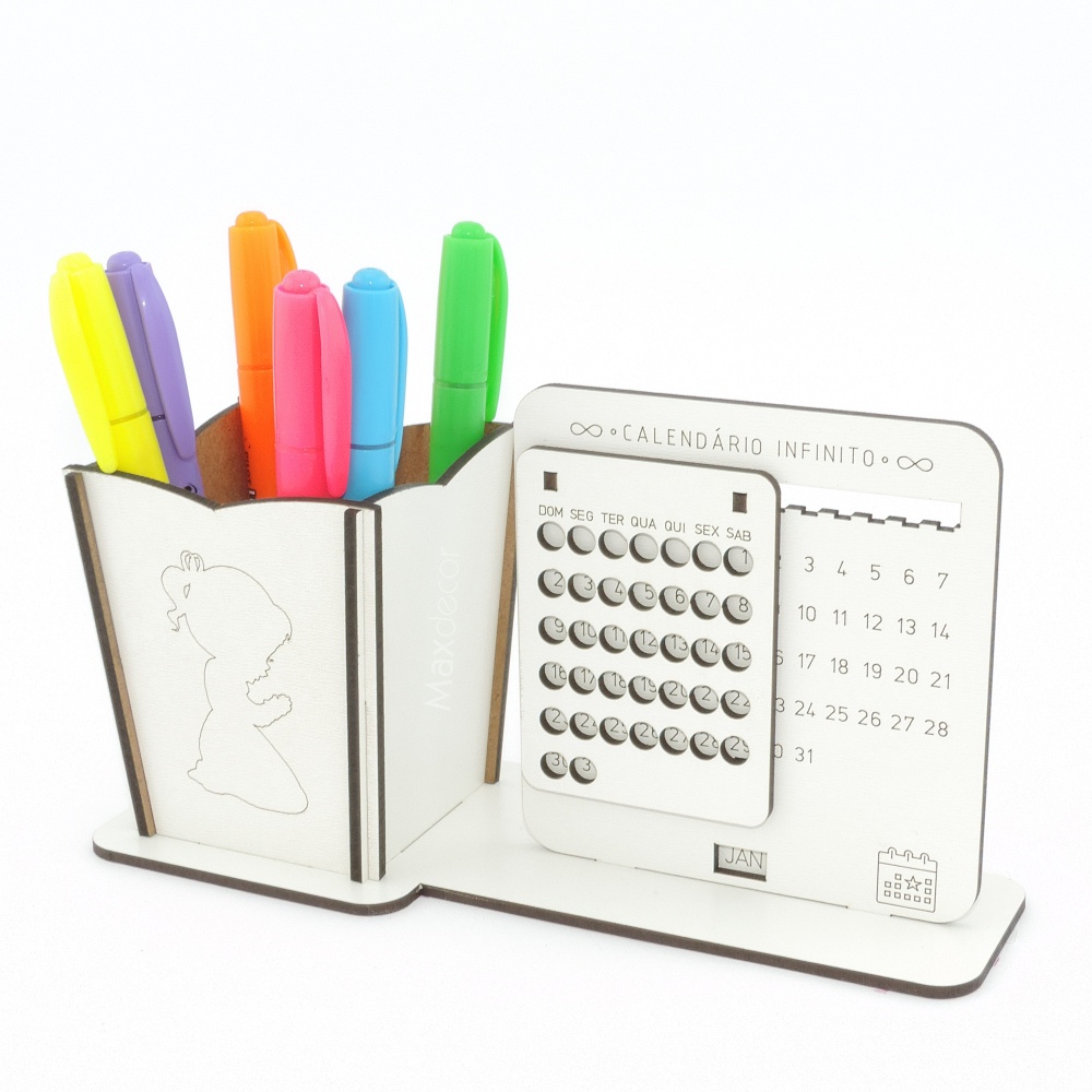 5 Calendário Infinito e Porta Lápis Personalizado Mdf - Menina