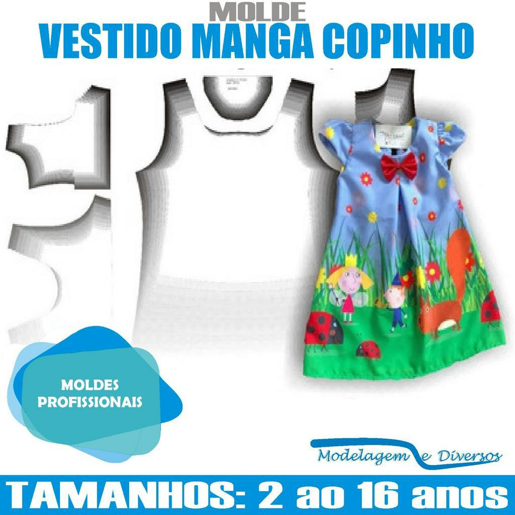 Molde Vestido Inf Manga Copinho, Modelagem&Diversos, 2 Ao 16 anos