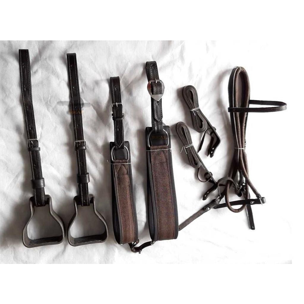kit arreamento para sela arreata para cavalo em couro legitimo ferragens em inox barrigueiras loros contra latego estribos e cabeçada oferta da fabrica