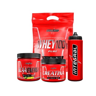 Kit Whey 100% Pouch Baunilha 907g + Bcaa Energy 240g - Lemon Lime + Creatina 150g + Squeeze 800ml Integralmedica