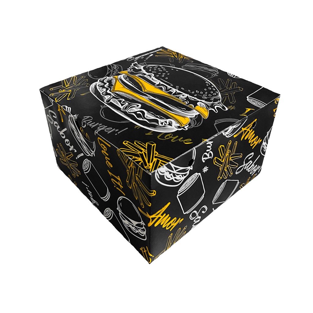 100 Caixa Embalagem Box Hambúrguer Artesanal Delivery Lanche Gourmet Preto Branco em Oferta na Shopee