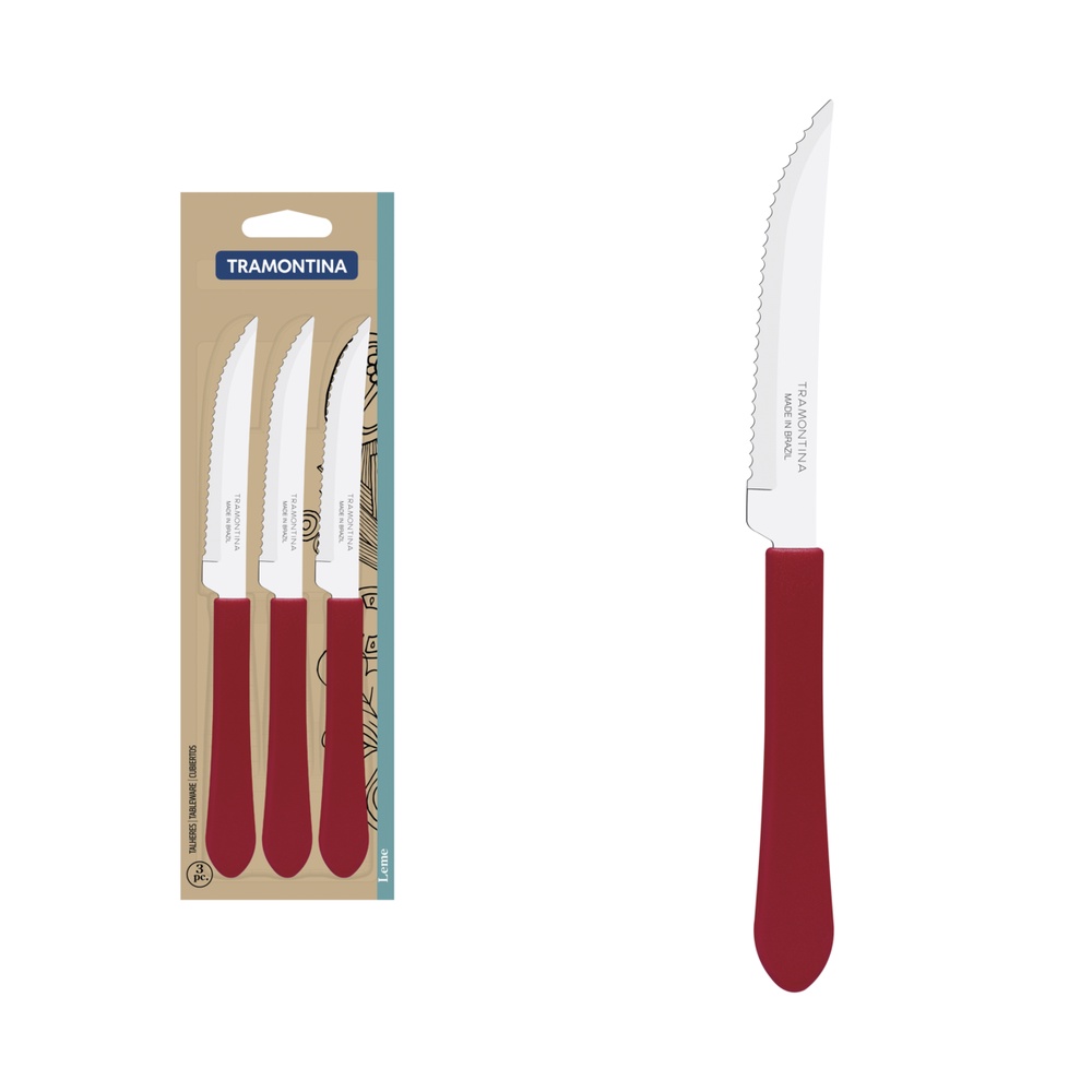 Conjunto Facas para Churrasco Tramontina Leme Lâminas  Aço Inox Cabo de Polipropileno Vermelho 3 Pçs em Oferta na Shopee
