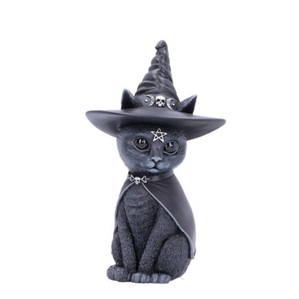 Estatua Estatueta Gato Bruxo Com Chapeu Wicca 10cm Resina