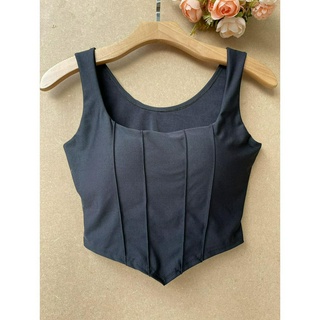 Cropped Decote Reto Feminino Ponta Bico Alça Larga Bojo Tendência