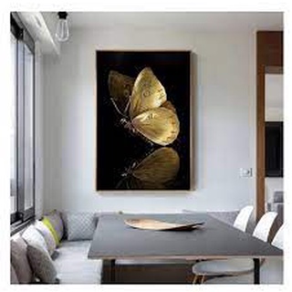 Quadro decorativo 1 peça 90x70 borboleta dourada decoração para casa sala quarto interiores hall