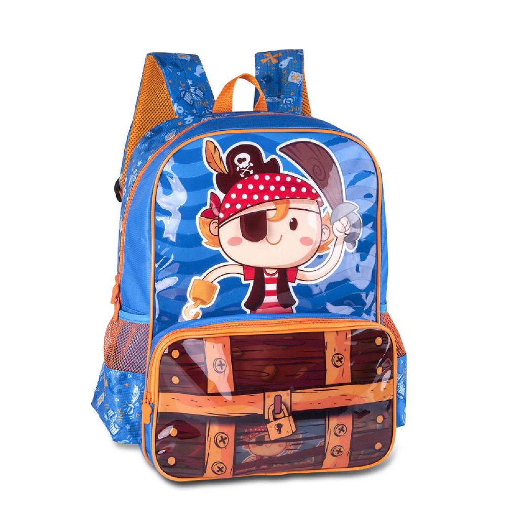 Mochila Piratinha de Costas Tesouro Escolar Infantil Meninos