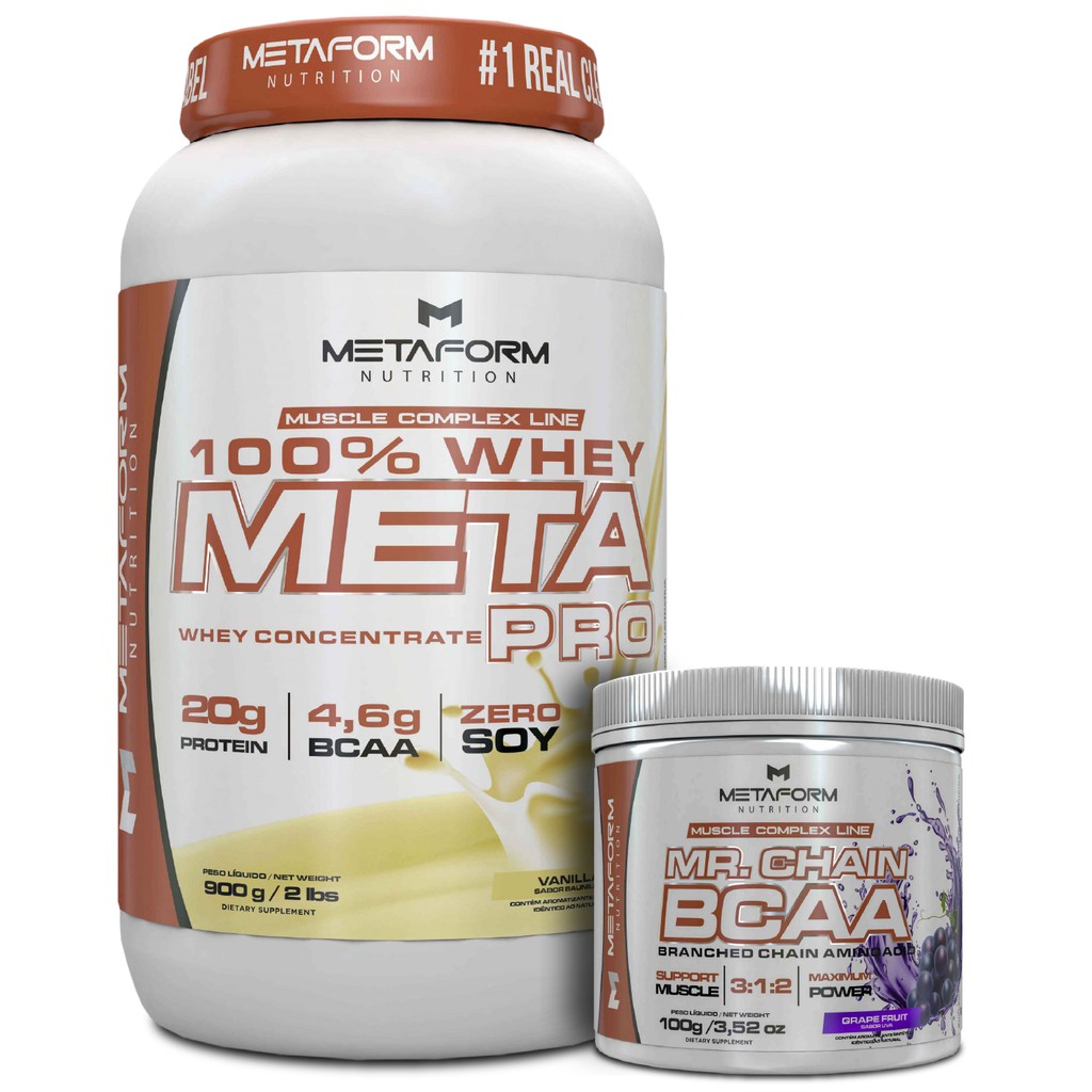 Kit Whey Protein 100 900g + BCAA MetaForm Envio Imediato Shopee