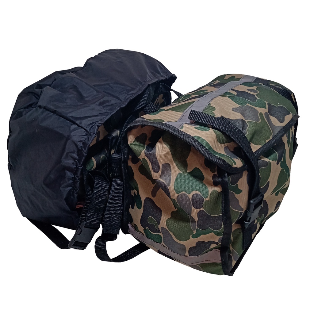 Alforge Lateral Nylon Camuflado Verde Impermeável Com Capa de Chuva Integrada 21 a 26 Litros