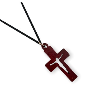 Cordão Pescoço com Cruz Madeira e Jesus Vazado
