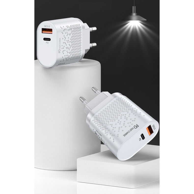 Carregador Usb Tipo C Para Apple E Android Porta Dupla 20w