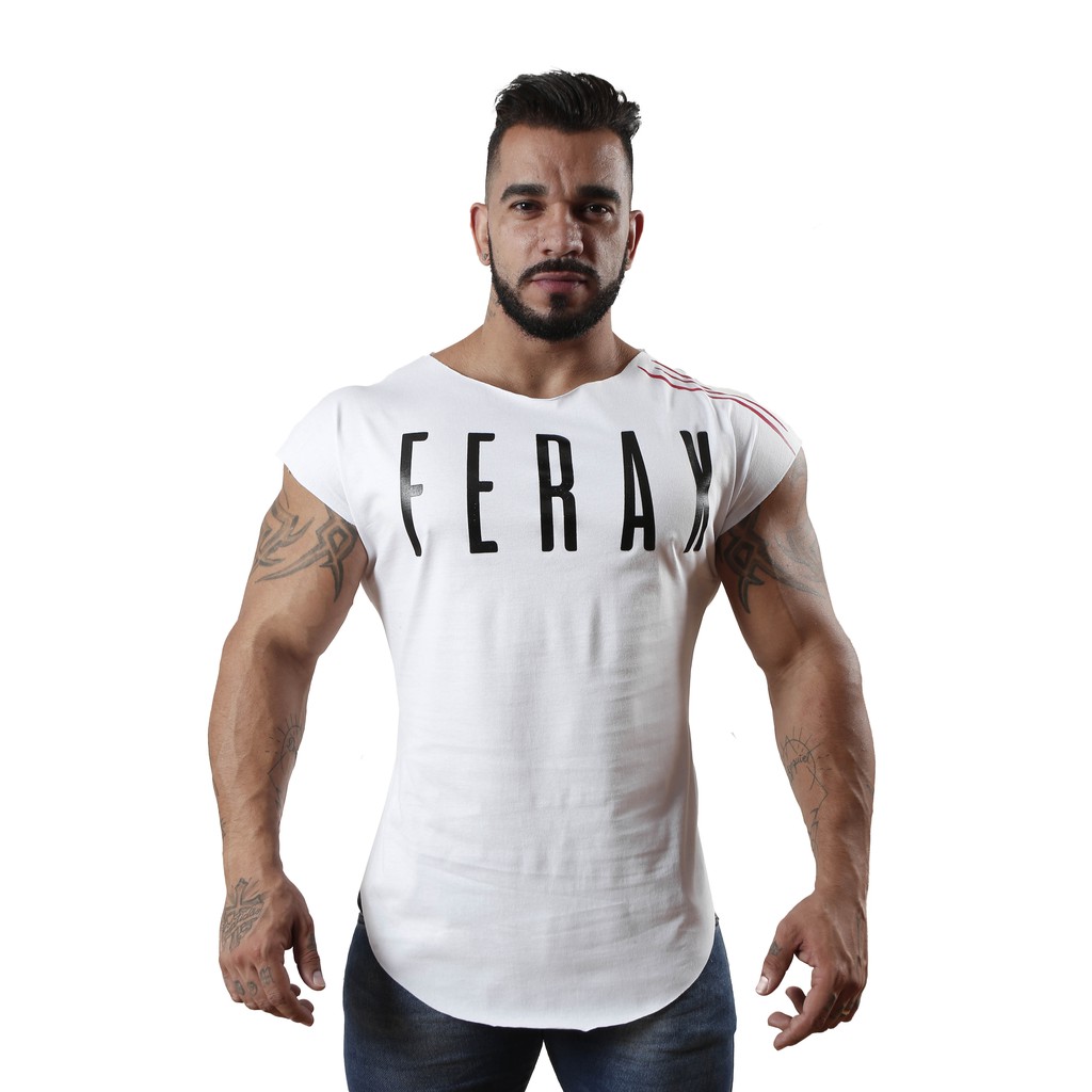 Camiseta Oversized Masculina Longline 100% Algodão Streetwear Fitness Básica Manga Curta FERAX