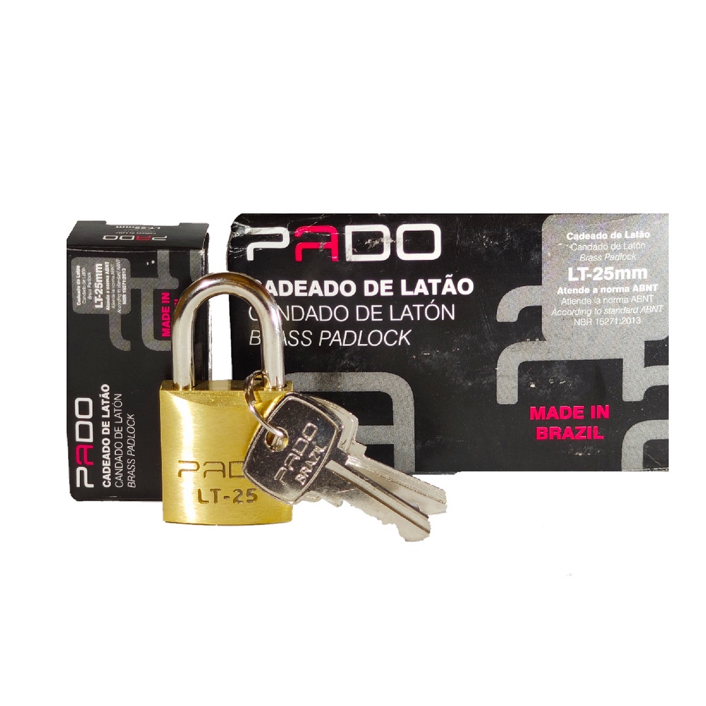 KIT 10 CADEADO PADO LATÃO MACIÇO REFORÇADO ORIGINAL LT-25MM