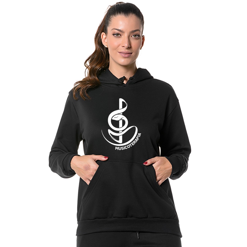 Blusa de Moletom Feminino Canguru Musicoterapia Casaco com Capuz Hoodie