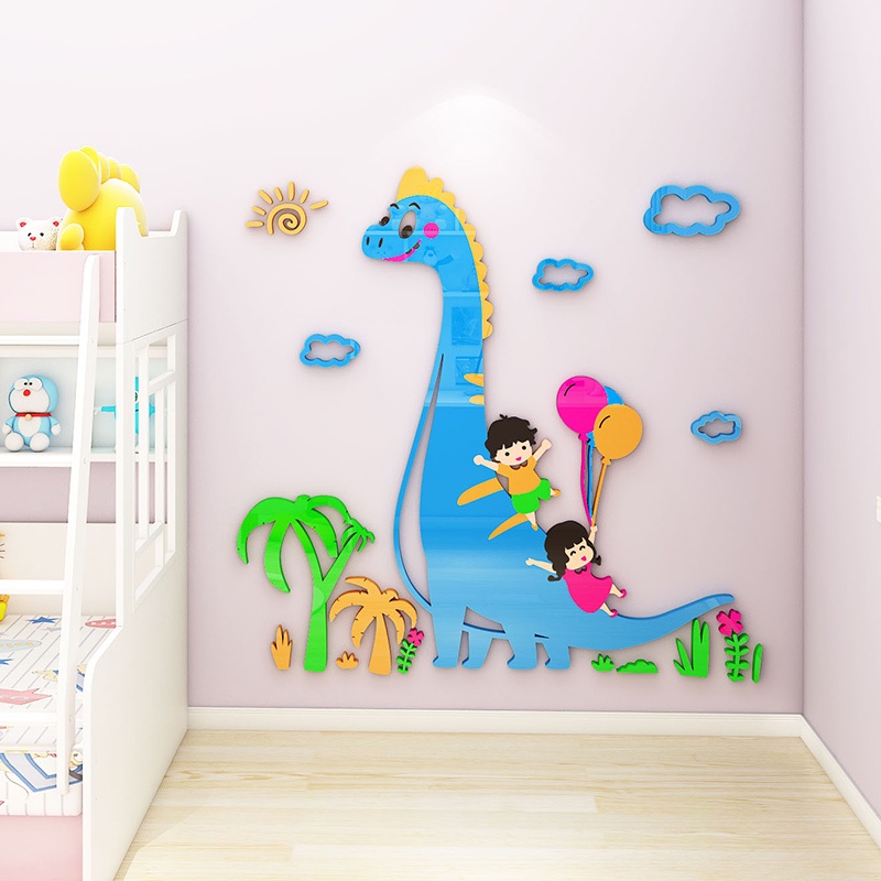 [DAORUI] Autocolante de Dinossauro Cartoon Autocolante de parede tridimensional Acrílico Tridimensional Autocolante de parede tridimensional Decoração de quarto de criança Decoração de quarto de criança Decoração de parede do quarto quente Autocolante de 