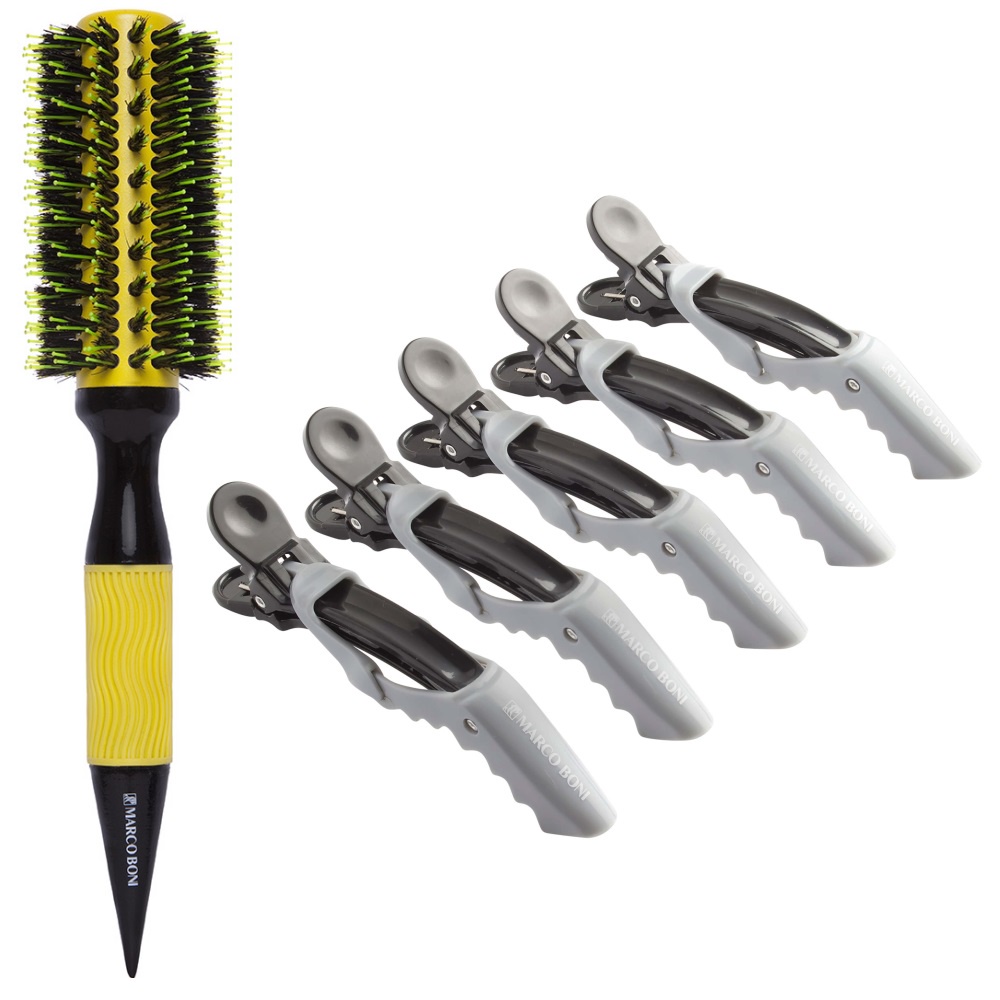 Kit Escova Térmica  Cerâmica Yellow 57MM + 5UN clips Modelo Crocodilo Marco Boni