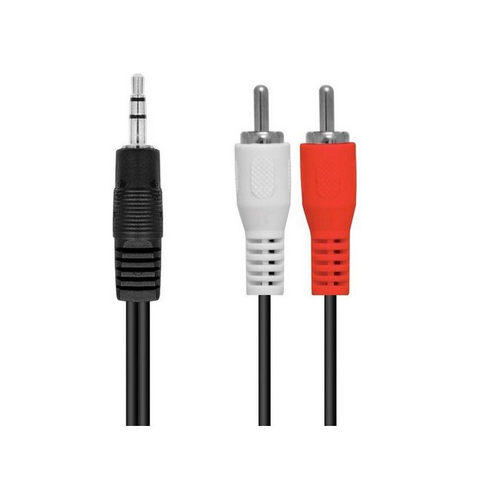 Cabo Auxiliar P2 ( 3.5MM ) Estéreo x 2 Plug RCA ( Branco + Vermelho ). Tamanho: 15,0 Metros