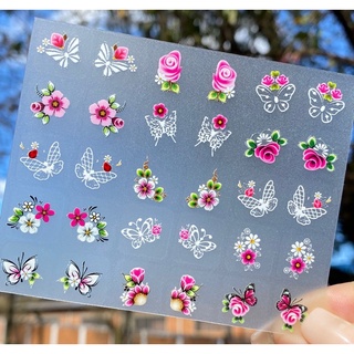 MINI CARTELÃO adesivos para unhas COM 30 UNIDADES  Borboletas e flores