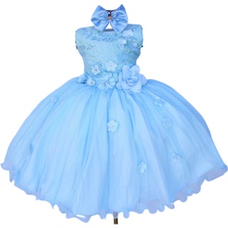 Vestido Infantil  Princesas Alice Cinderela Frozen  Festa Aniversario Flores Com Tiara. em Oferta na Shopee