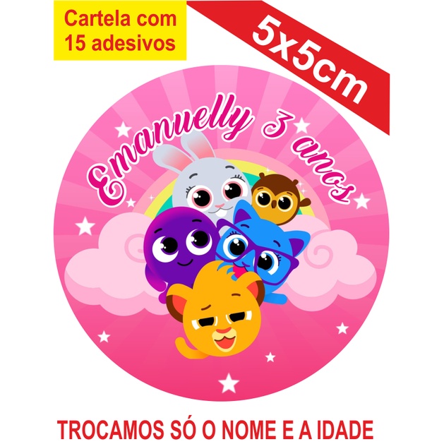 Adesivos  Bolofofos Personalizados 5x5cm Festa Aniversário Lembrancinha