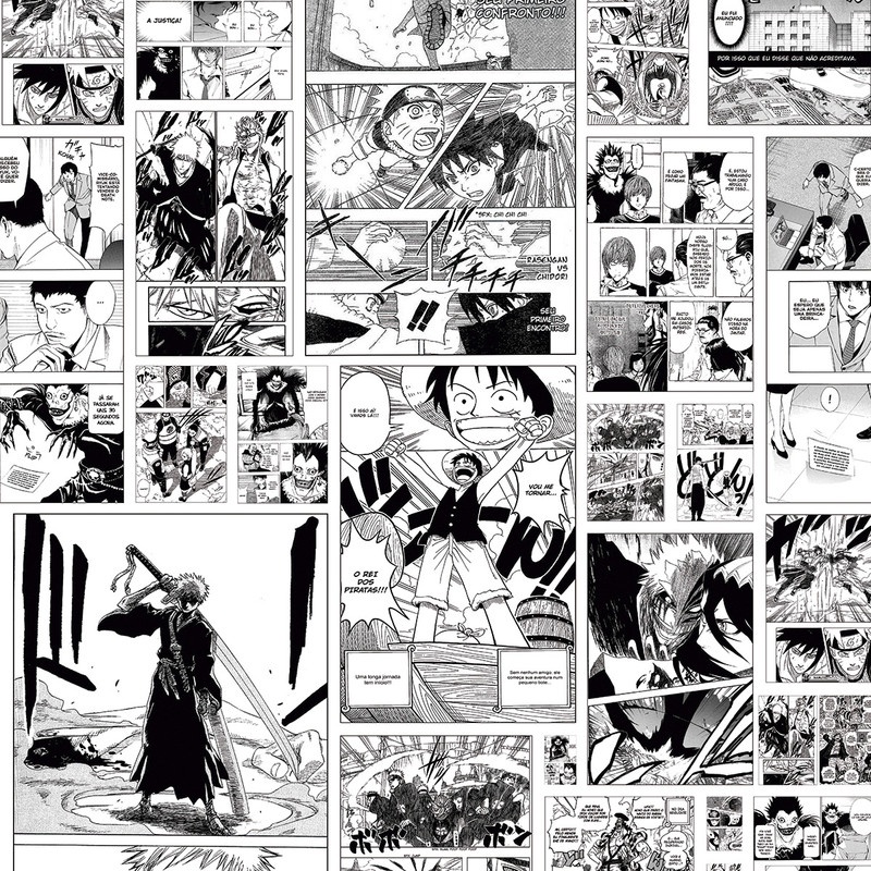 Papel de Parede Adesivo Teens Mangás Quadrinhos HQ One Piece, Naruto, Death Note e Bleach GFC-ANIMADO-05 PEQ