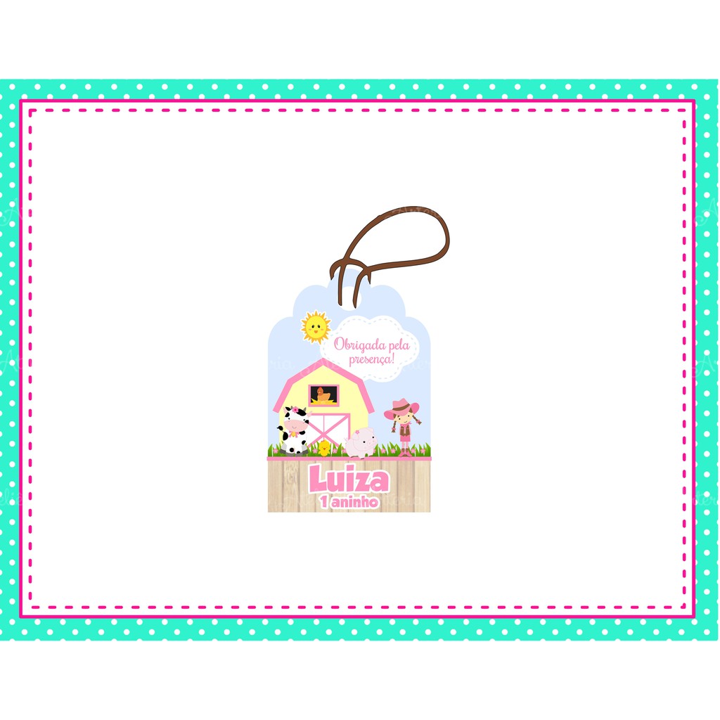 Tag de pendurar Lembrancinha Personalizados Aniversário Festa Fazendinha fazenda Xadrez Rosa Menina
