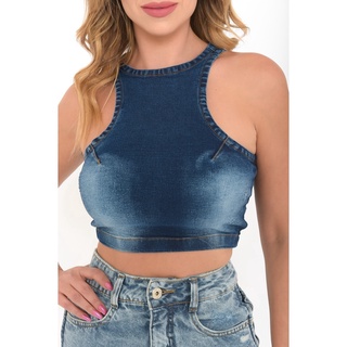 Cropped Jeans Top Bustiê Jeans Wear Mini Blusa Regata Denim
