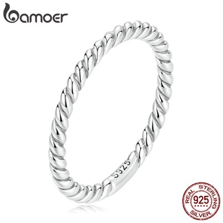 Anel Bamoer 925 Prata Simples Trançada Joias Para Mulheres Acessórios De Moda