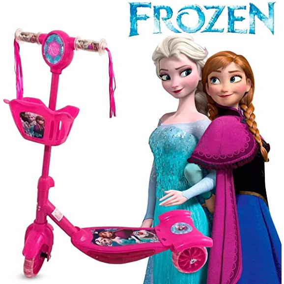 Patinete 3 Rodas Infantil Frozen Musica Meninas  Cesta Luz em Oferta na Shopee