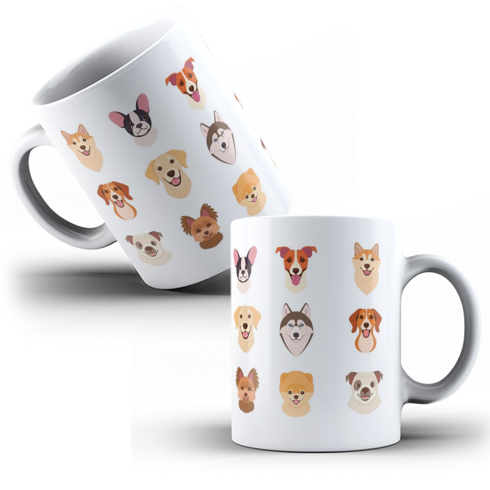 Caneca Porcelana Desenho Cachorro Raça Doguinhos