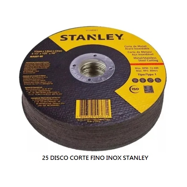 Disco Corte Fino Inox C/25 Un Stanley 4.1/2 X 1 X 7/8